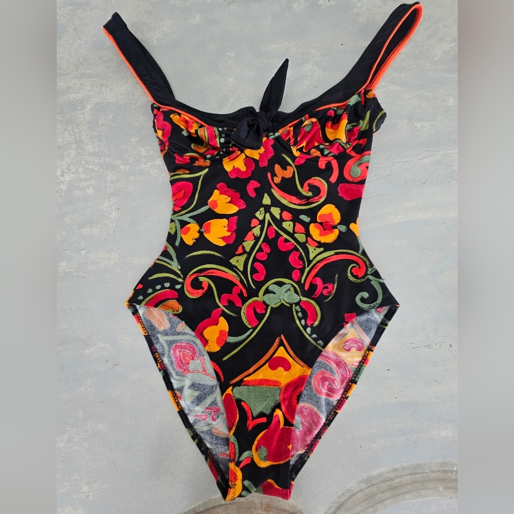 Vintage Gideon Oberson Designed Israel Colorful Bra Tie One Piece Bathing Suit